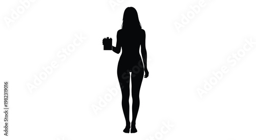 Woman holding a beverage in a striking black silhouette