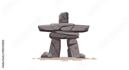 Traditional Inuit Stone Inukshuk Statue Isolated on White Background.