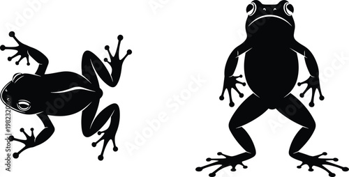 Frog silhouette icons set, amphibian animal symbols, wildlife nature vector design, black outline illustration, reptile biology graphic art