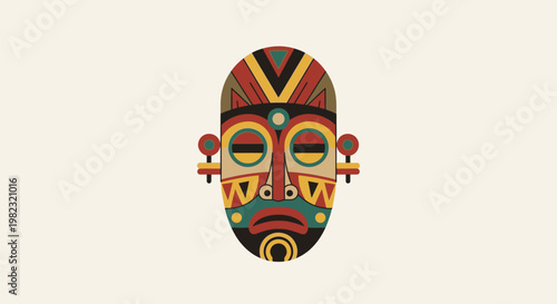Colorful Tribal African Mask Traditional Cultural Illustration.