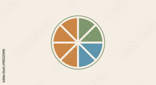Circular infographic chart divided into eight equal triangular segments with multiple colors.