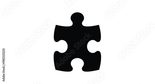 A single black puzzle piece is displayed against a stark white background symbolizing connection high quality