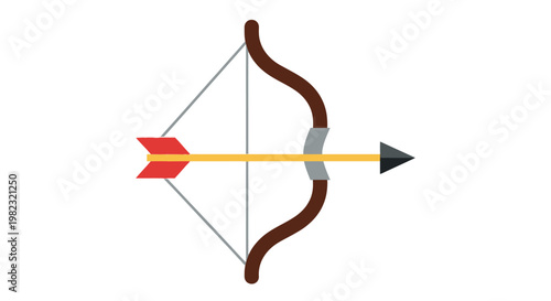 Flat design illustration of a wooden archery bow with an arrow.