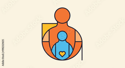 Icon of a parent figure protecting a child with a heart symbol.