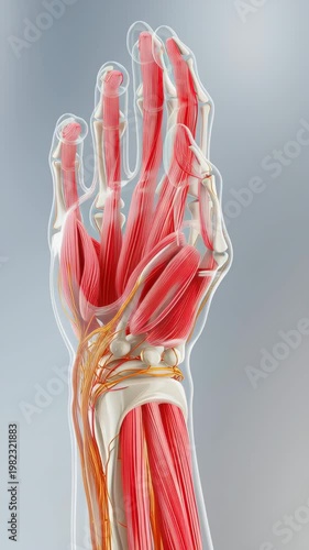 Anatomical Representation of a Human Hand with Muscles and Tendons