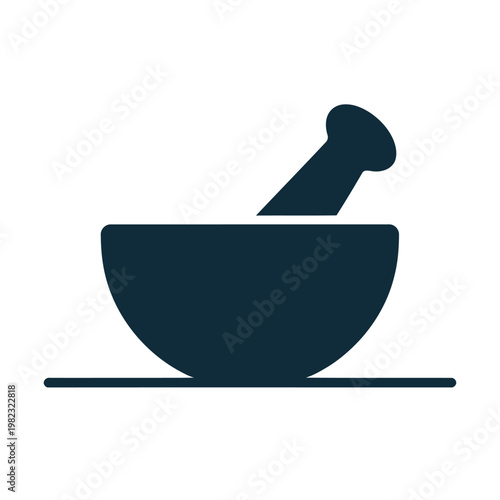 Mortar and pestle icon represents a traditional tool used for grinding herbs in medical settings.