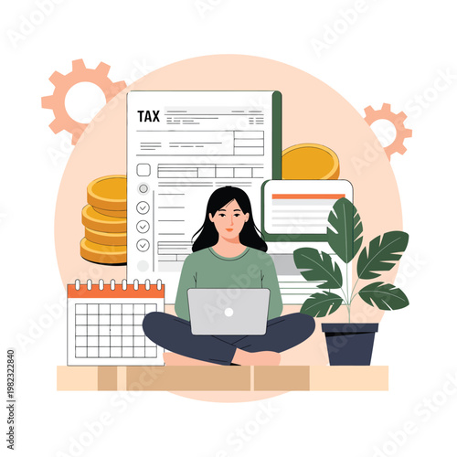 Accountant works on a laptop to prepare the annual tax documents and financial records safely.