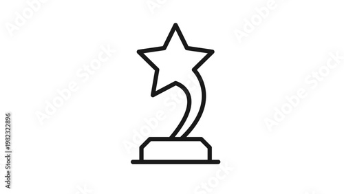 Foto Black line art vector icon of a star-shaped trophy award on a pedestal base, symbolizing success, achievement, and winning, minimalist graphic illustration for business, sports, or education