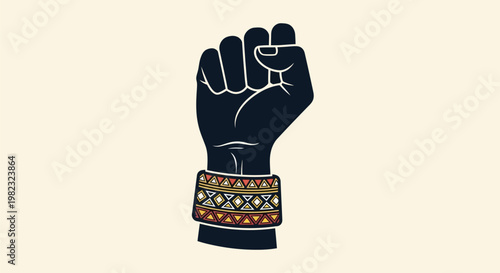 Black fist with decorative traditional bracelet illustration.