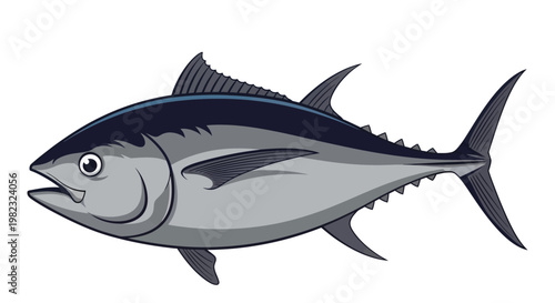 Detailed vector illustration depicting a fresh yellowfin tuna fish, ideal for seafood branding.