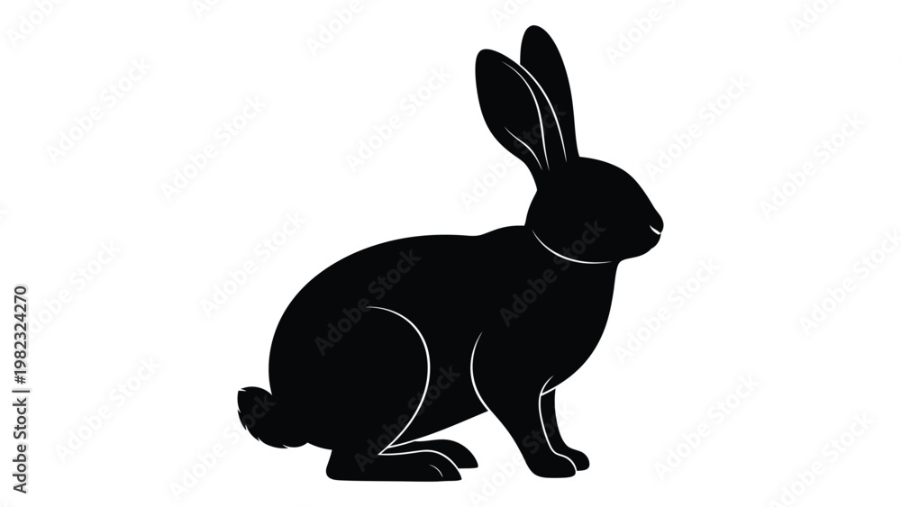 Obraz premium A black silhouette of a rabbit sitting in profile against a white background