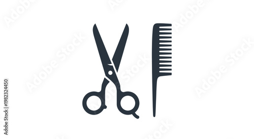 Stylized scissors and comb illustration on white background for design