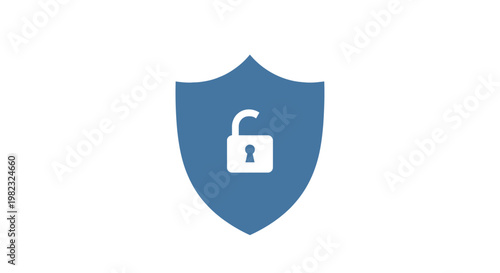 Symbol of digital security with a blue shield and open padlock icon