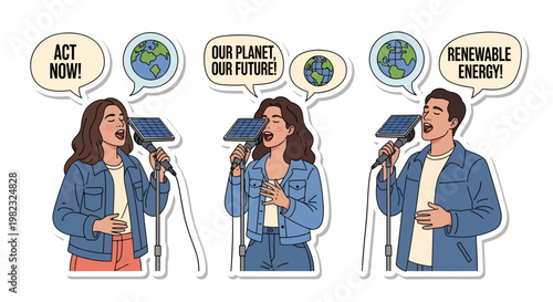Environmental activists speaking through megaphones