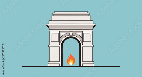 Illustration of the India Gate monument in New Delhi with a burning flame.