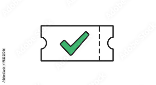 Ticket illustration with green check mark indicating verification or success
