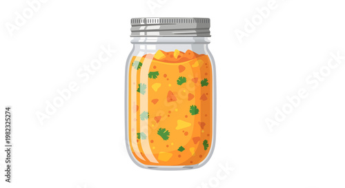 Colorful homemade pickled vegetables in a glass jar