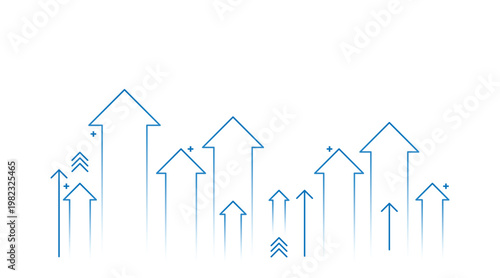 Growth arrow vector icon set with transparent background, flat blue outline upward pointer symbols with single, double, chevron, tall, short variations, isolated PNG, cutout finance design