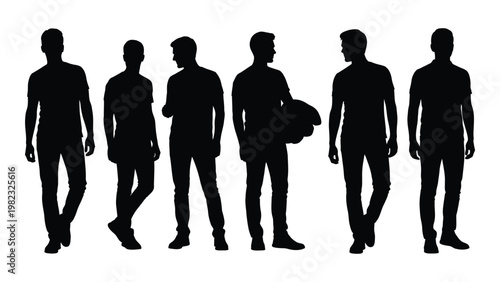 Silhouettes of six men standing in a row facing forward