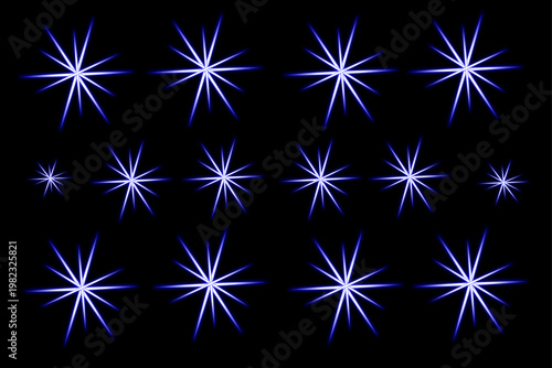 Abstract blue starbursts a grid of glowing energetic light patterns