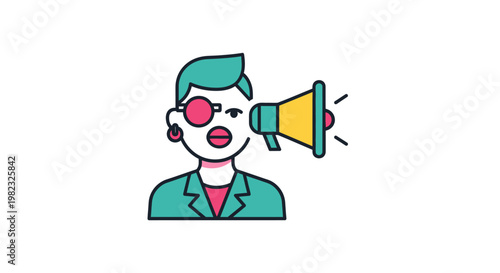 Woman with megaphone vector illustration promoting announcement concept