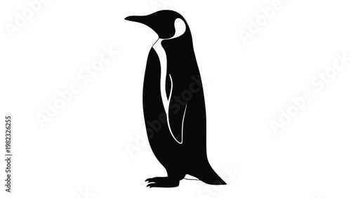 A minimalist black and white silhouette of an emperor penguin in profile