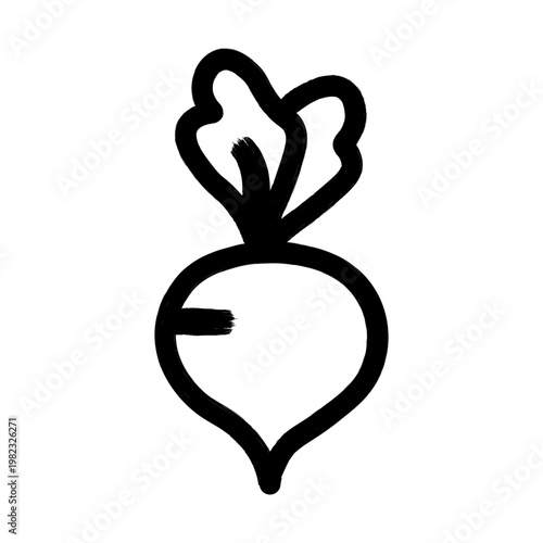 Hand drawn black outline vector icon of a radish or beetroot vegetable