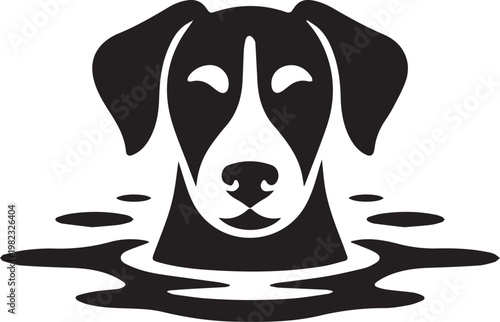 Dog head in water with eyes closed, peaceful canine enjoying cool refreshing swim on hot summer day