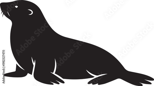 minimalist black and white fur seal silhouette vector illustration isolated on white background