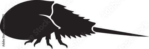 black horseshoe crab silhouette isolated on white background flat design vector illustration