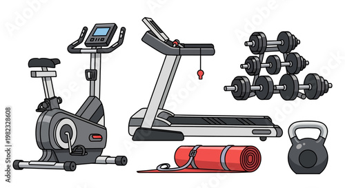 Gym equipment collection illustration fitness training and exercise gear vector