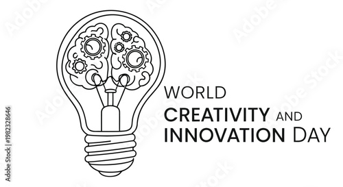 World creativity and innovation day a lightbulb filled with gears and a brain