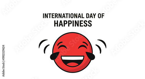 Vibrant vector illustration celebrating the international day of happiness with a cheerful red laughing emoji face