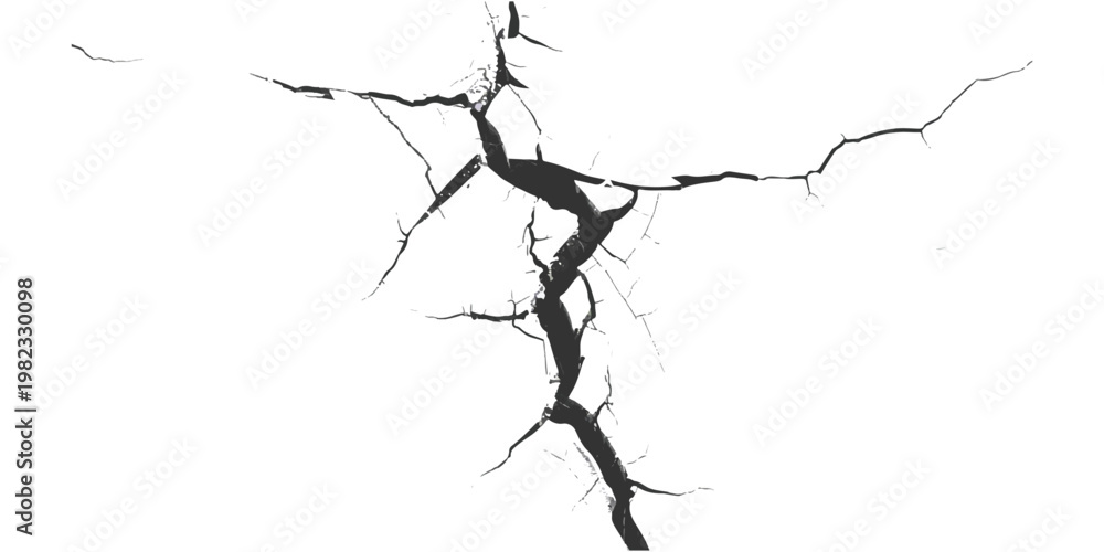 Fototapeta premium A high contrast black and white image showing a complex network of deep cracks on a white surface