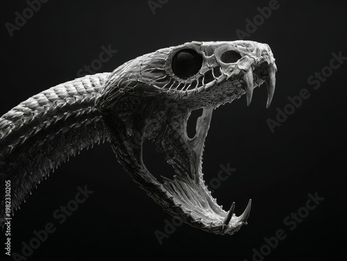 black and white snake with open mouth and fangs