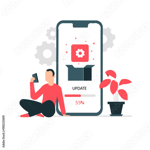 Software Update Concept Illustration with Mobile App Upgrade Progress