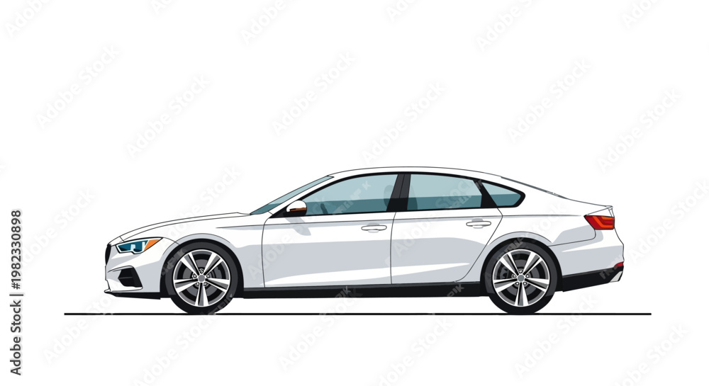 Fototapeta premium Modern white sedan car isolated on white background for transportation