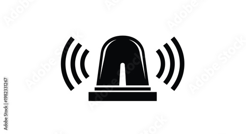 Simple black silhouette of a ringing alarm bell with radiating sound waves