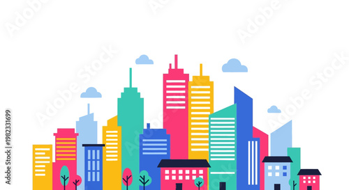 Colorful vector city skyline illustration for urban design concept