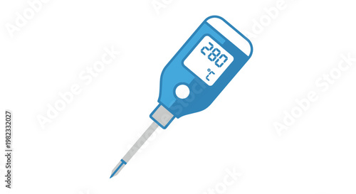 Digital food thermometer with a blue handle and stainless steel probe.