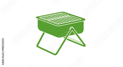 Minimalist green vector icon of a portable camping charcoal barbecue grill.