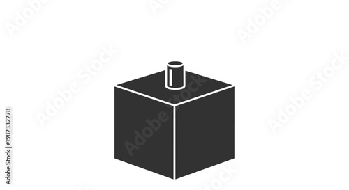 Minimalist black cube icon with small cylinder protrusion.