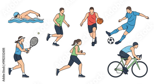 Athletes in action diverse sports illustration with vector style