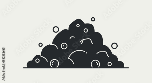 Minimalist black silhouette of a pile of soap bubbles and foam.
