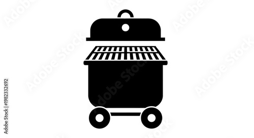 Black silhouette icon of a mobile grill with an open lid.