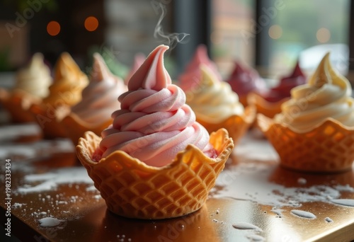 Indulgent Gelato in Elegant Waffle Cup Impressions from Italian Gourmet Gelateria