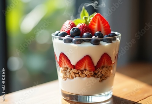Layered Yogurt Parfait Berry Granola Dessert Glass Fresh Visually Appealing Layers Breakfast Treat