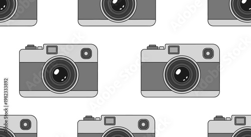 Seamless pattern of retro cameras against white background