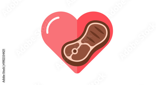 A heart shape icon featuring a grilled steak piece inside.