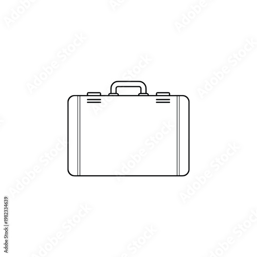 Minimal briefcase outline front view, business bag line icon, office portfolio isolated on white
